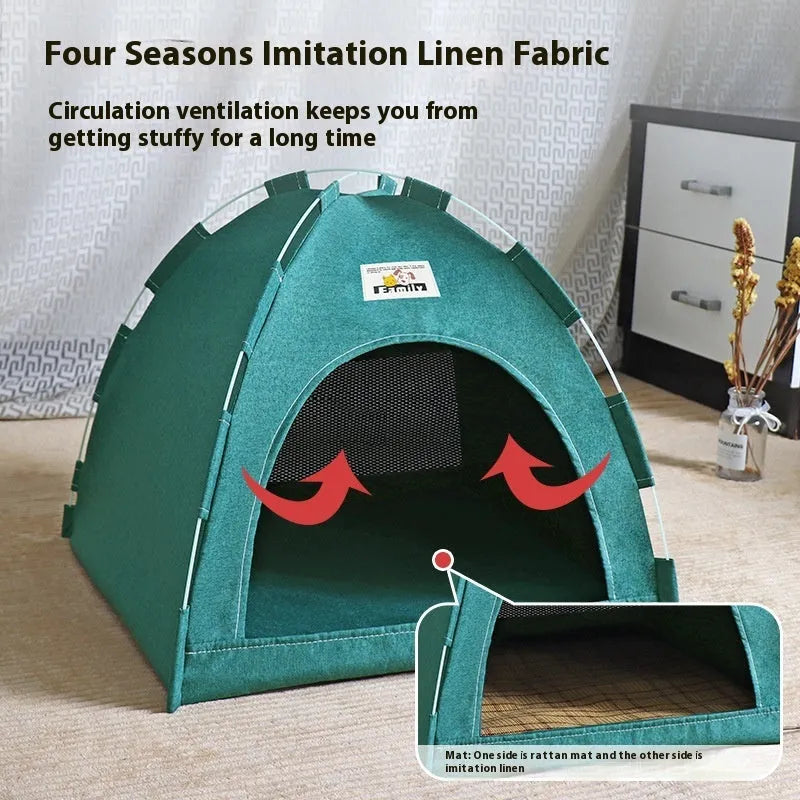Grey outdoor pet tent for cats and small dogs with removable washable cover