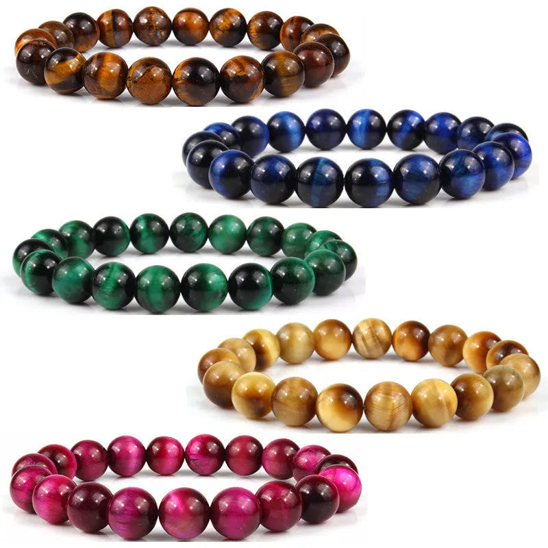 Natural tiger eye crystal bead bracelet in round geometric style for men and women.