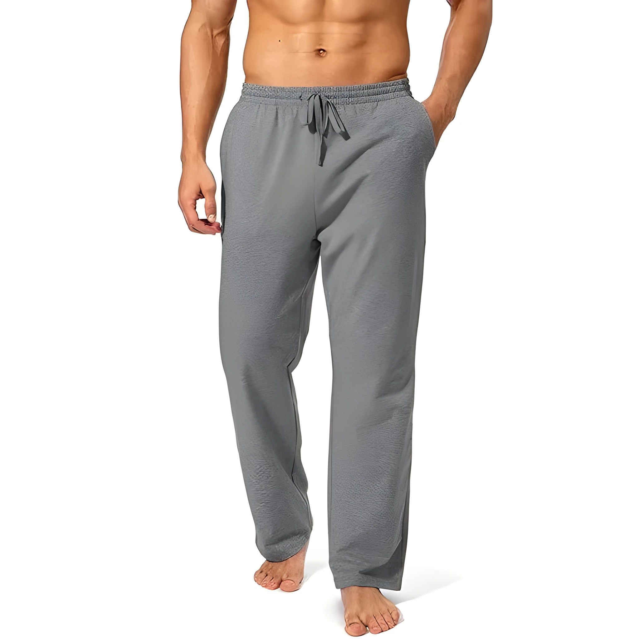 Man wearing loose grey casual quick-dry trousers for sports leisure