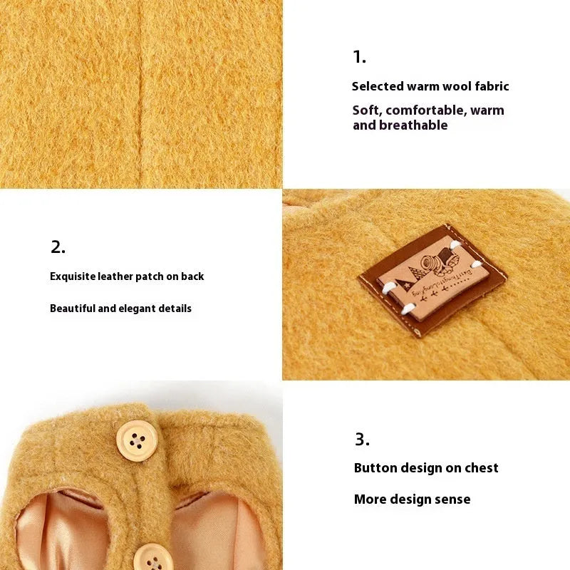 Small dog wearing a blue Korean-style cotton cashmere vest for autumn and winter.