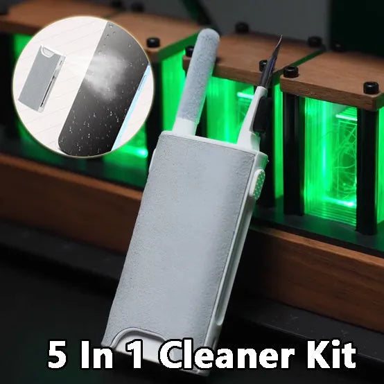 5-in-1 digital cleaning pen with flocking sponge, brush, and metal tip for phones and earphones.
