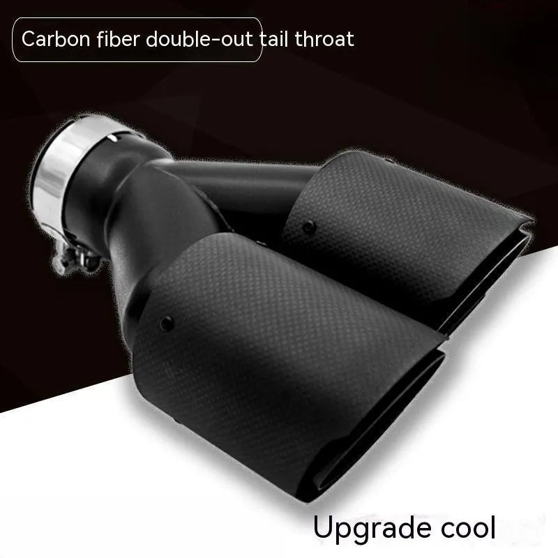 Black carbon fibre car exhaust pipe with double outlet, 250mm long