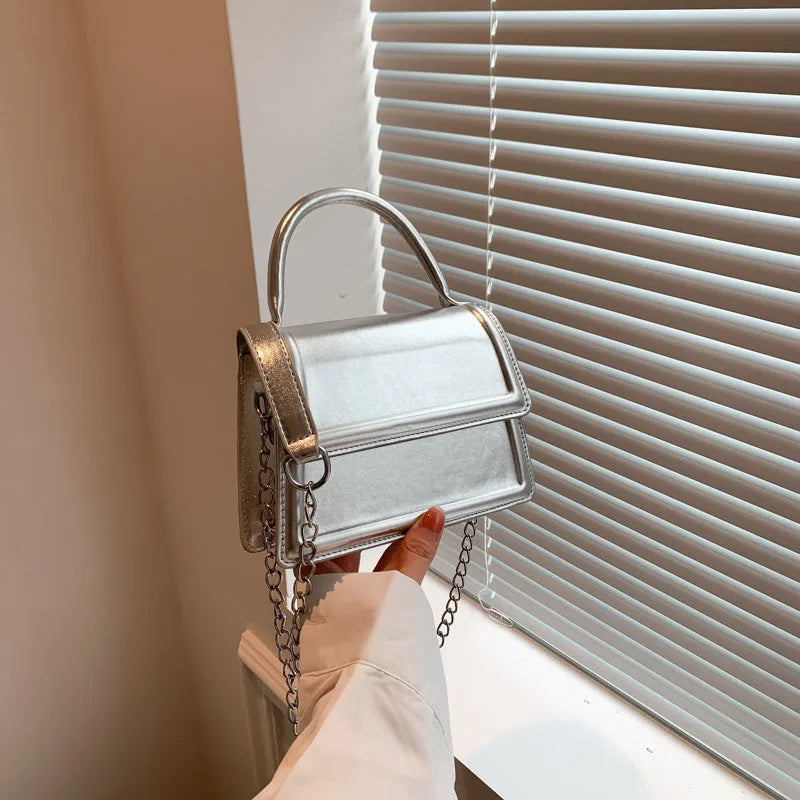 Retro horizontal square PU leather crossbody bag with sewing line detail in six colour options