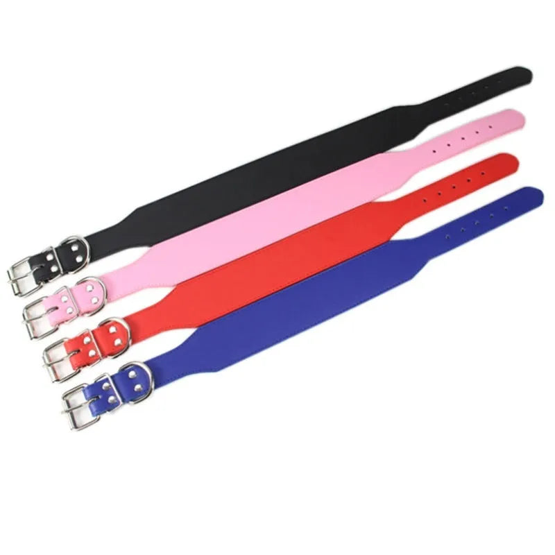 Leather dog collar with fish-shaped buckle in multiple colours and sizes for large dogs