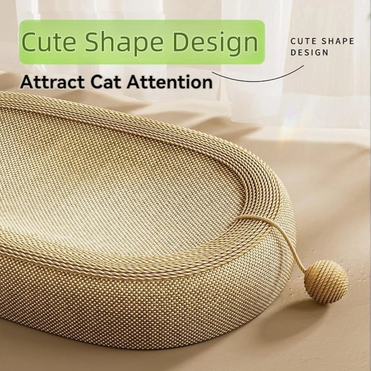 Large natural sisal cat scratching board with flat resting platform measuring 60cm wide