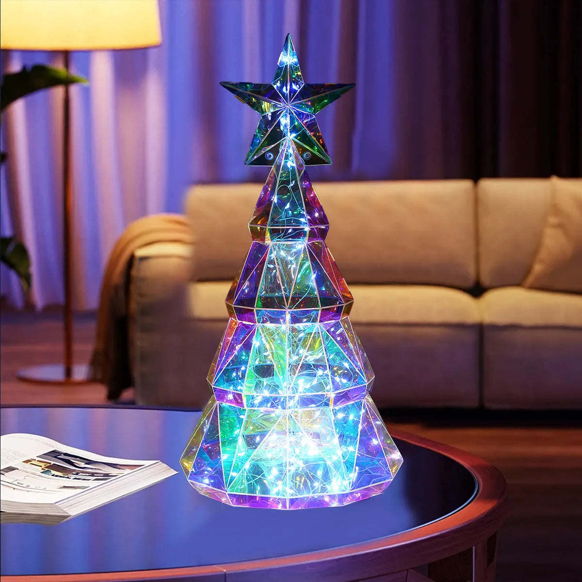 LED light-up Christmas tree decoration with colourful cartoon design on white background
