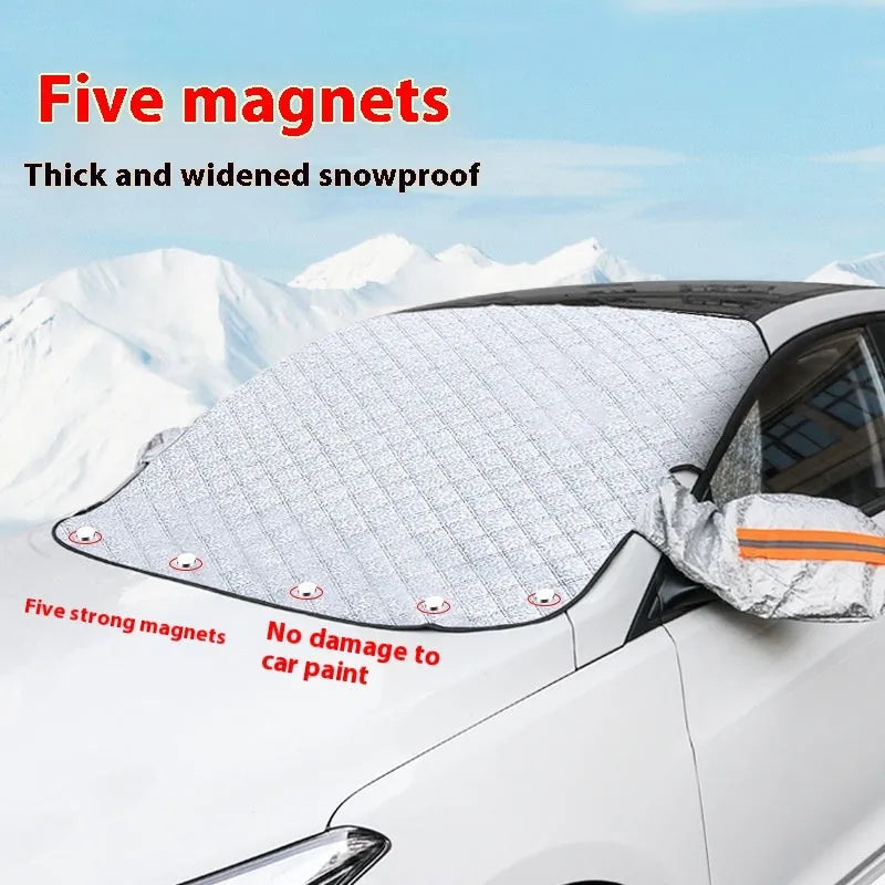Winter car cover with aluminium foil and magnets for SUV windshield frost protection