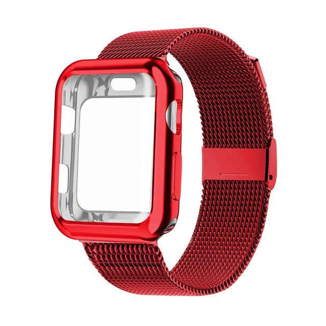Magnetic Milanese metal band for Apple Watch in multiple colours on a wrist.