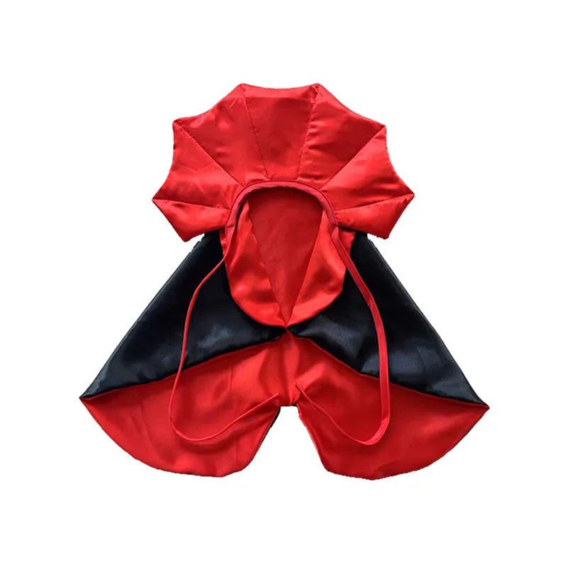 Halloween pet bat devil costume with red cloak and matching pointed hat for dogs or cats