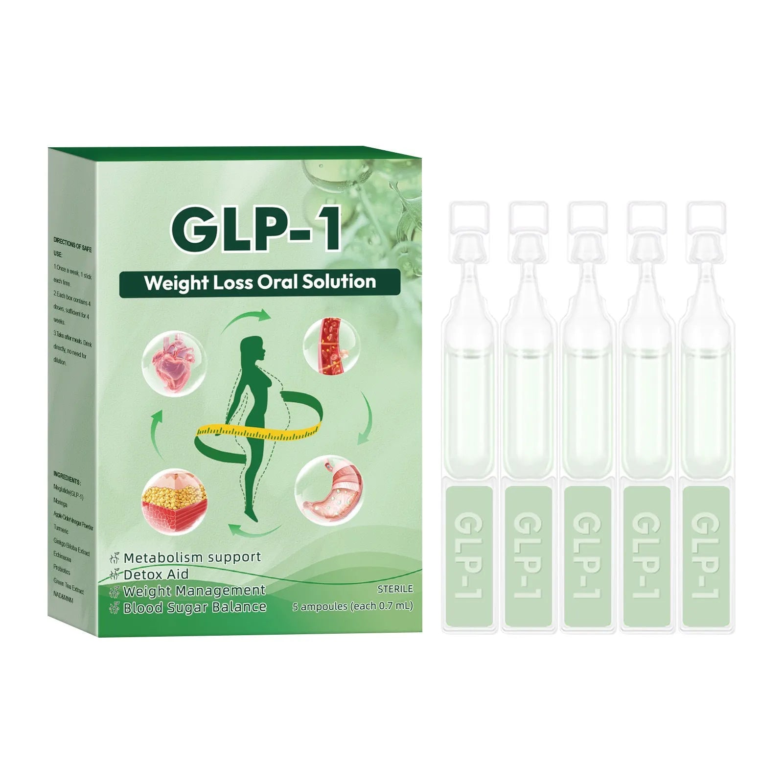 Box of five firming care drops for abdominal body shaping