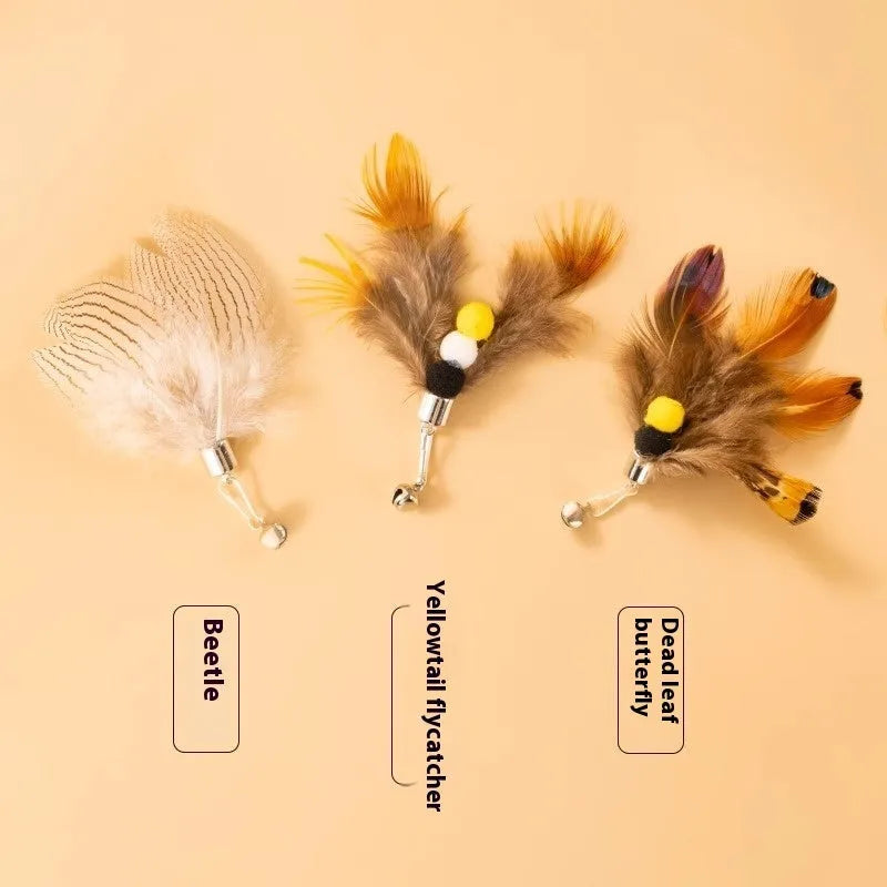 Steel wire cat toy replacement head with small flying insects design for scratch-resistant play