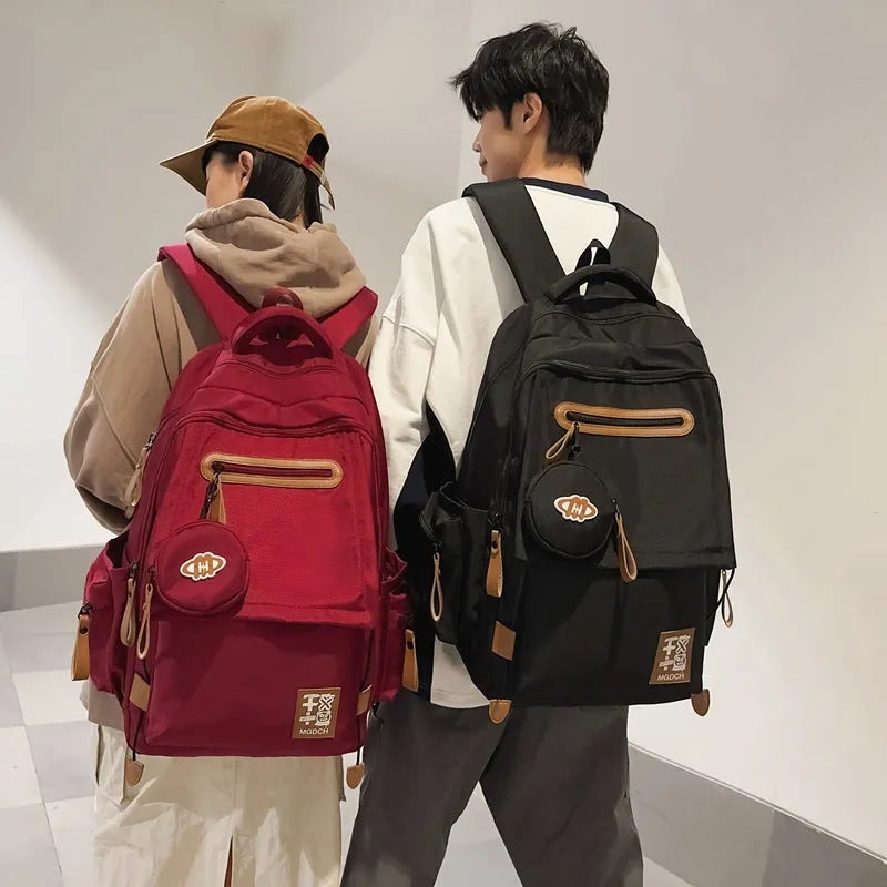 Large nylon school backpack for middle school students in street trend style