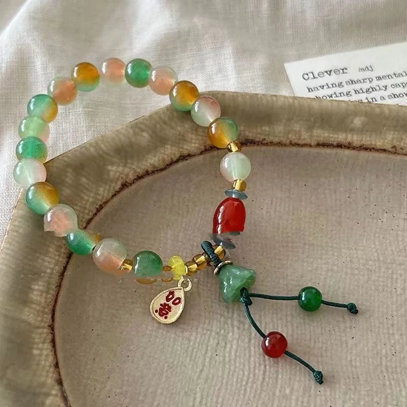 Lotus Ruyi national style bracelet with mixed materials and manual processing