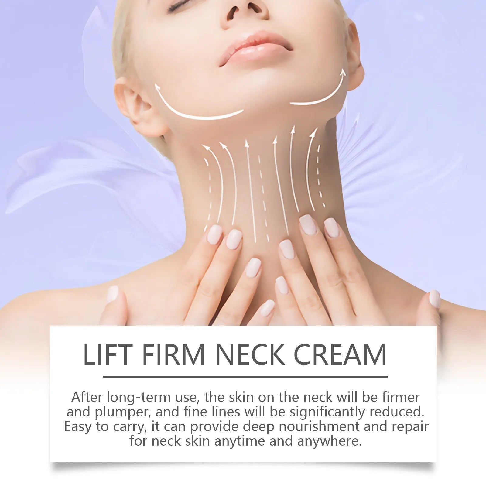 50g neck skin cream container with moisturising and firming formula containing hyaluronic acid