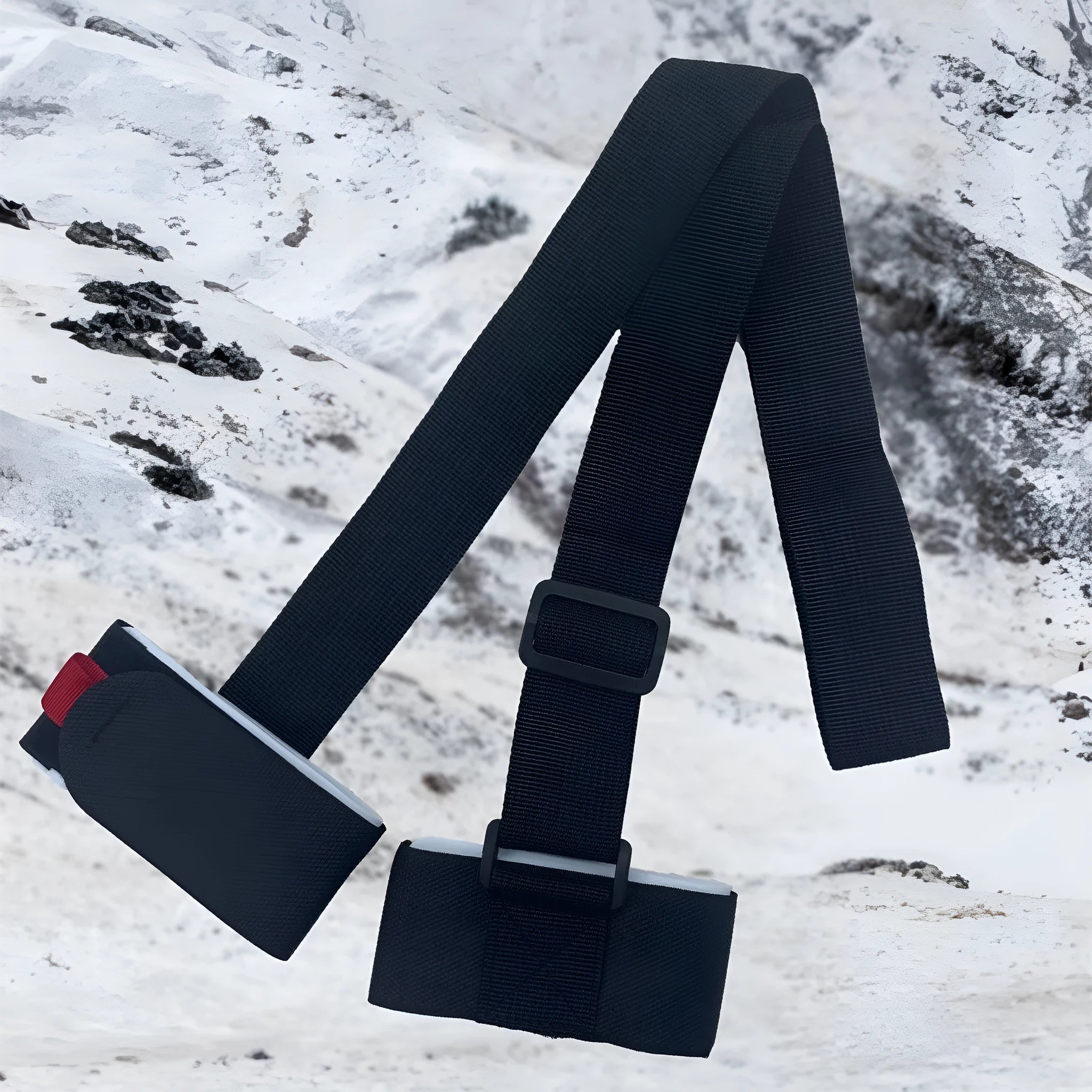 Skiing bandage strap with hook and loop fastening and adjustable sled design in multiple colours