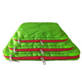 Waterproof nylon travel compression storage bag in cube shape, available in green, blue, black, and grey