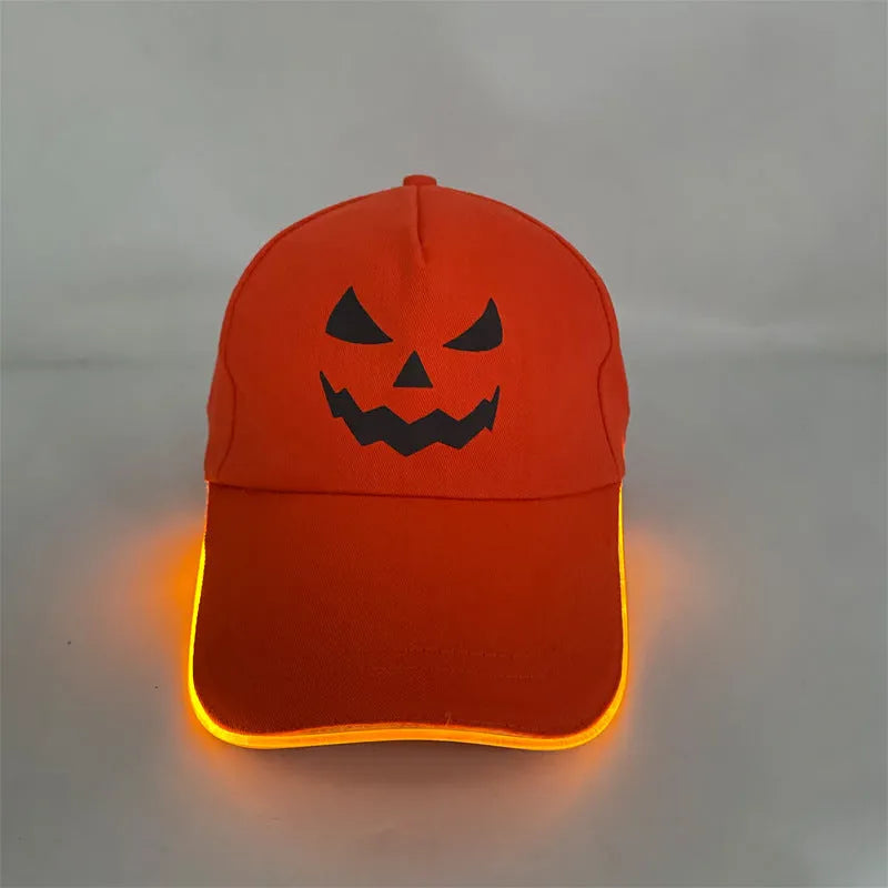 Halloween LED baseball cap with coloured lights in cloth material, free size fit