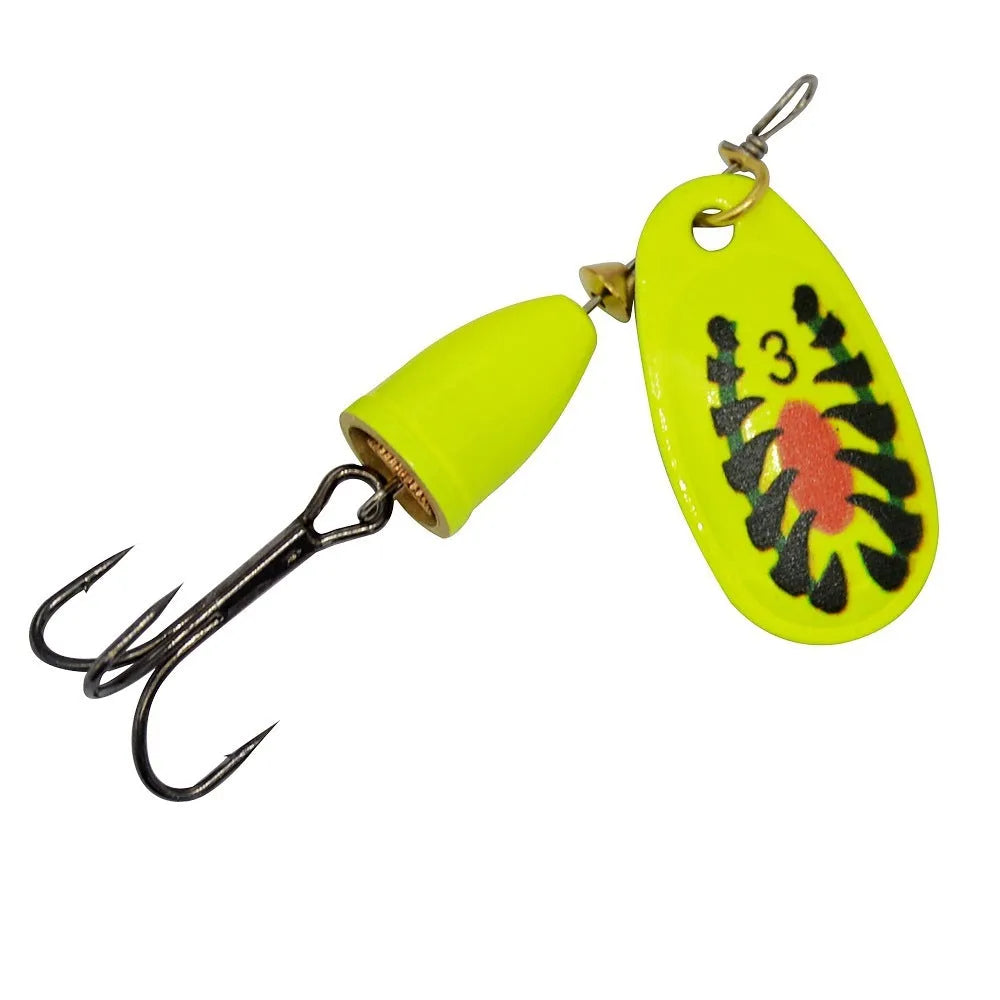 R Composite Rotating Sequins Copper Bell metal fishing lure in multiple colour options on a blue background.