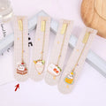 Jane Key Foodie Cat metal bookmark with cartoon cat design on laminated card.