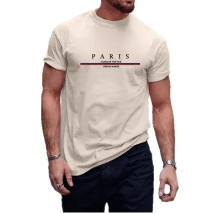 Men's heavy short-sleeved t-shirt with letter print in pure cotton, shown in apricot colour