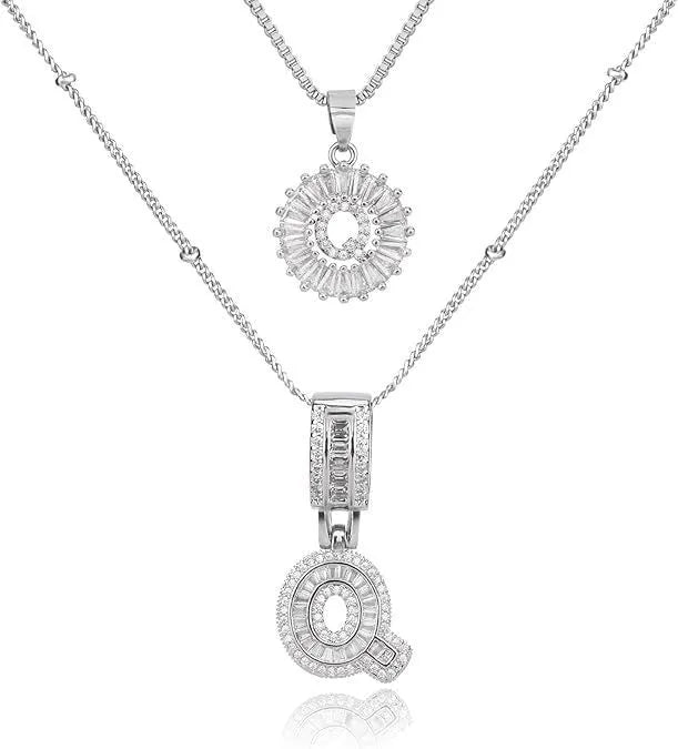 18K gold plated copper alphabet pendant necklace letter A with melon seeds chain on white background