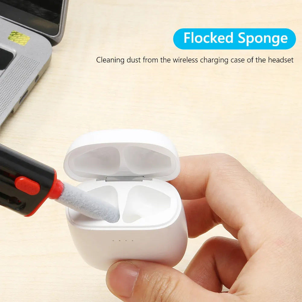 AirPods Pro cleaning kit with white and red 3-in-1 pen, showing brush, sponge, and metal nib heads.