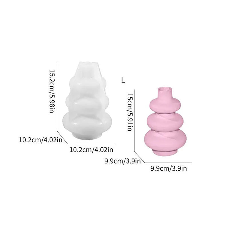 Silicone vase mould with three-layer circle ornament design in irregular modern shape