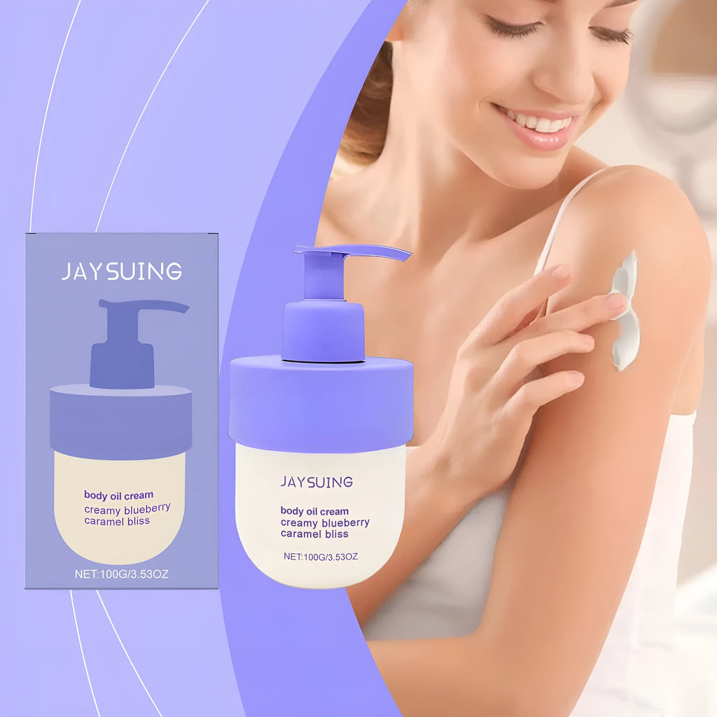 Blueberry Caramel Body Cream 114g container with universal skin type moisturiser