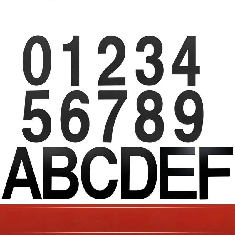 Black stainless steel sticky house number sign with 7.5cm waterproof numbers and letters for door