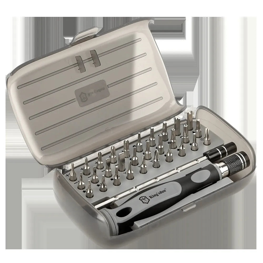 32-in-1 screwdriver set with 30 bits in compact storage case, CRV steel construction with PP plastic handle