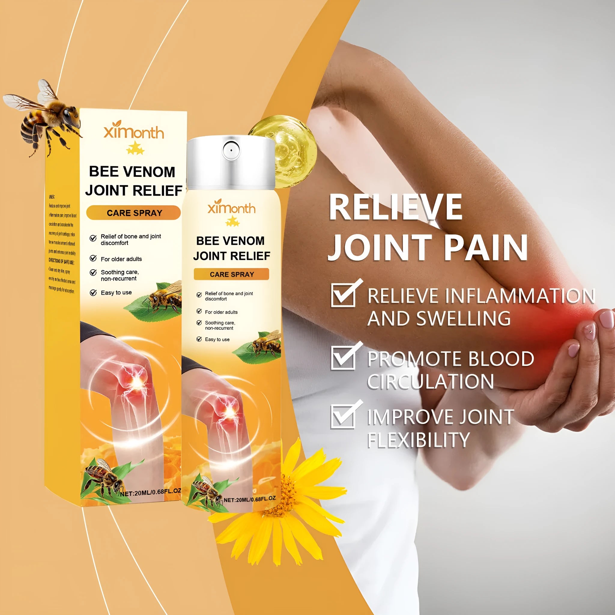 20ml daily nourishing body care spray bottle with menthol, bee venom, arnica ingredients