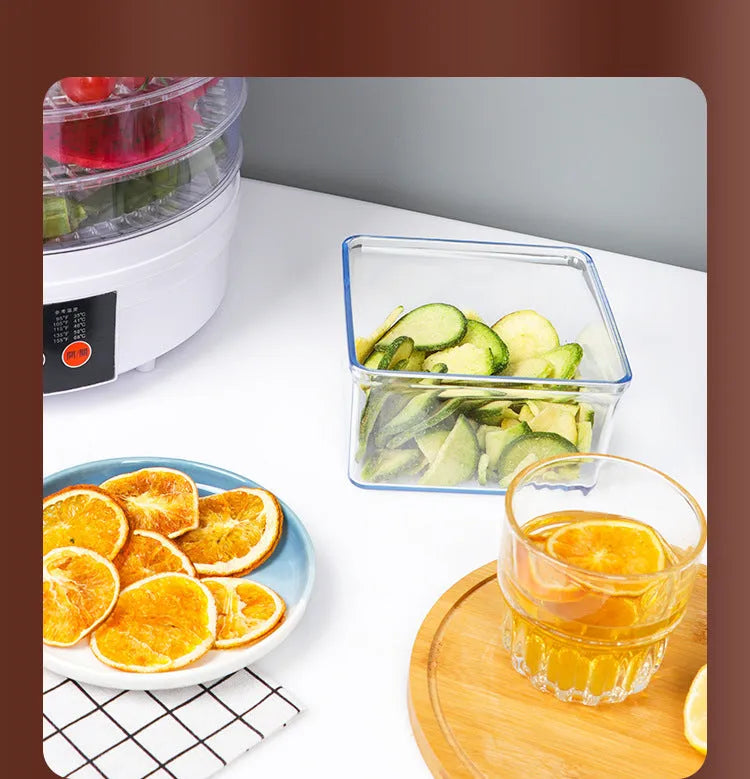 Five-tray household fruit dehydrator with clear door and adjustable temperature control