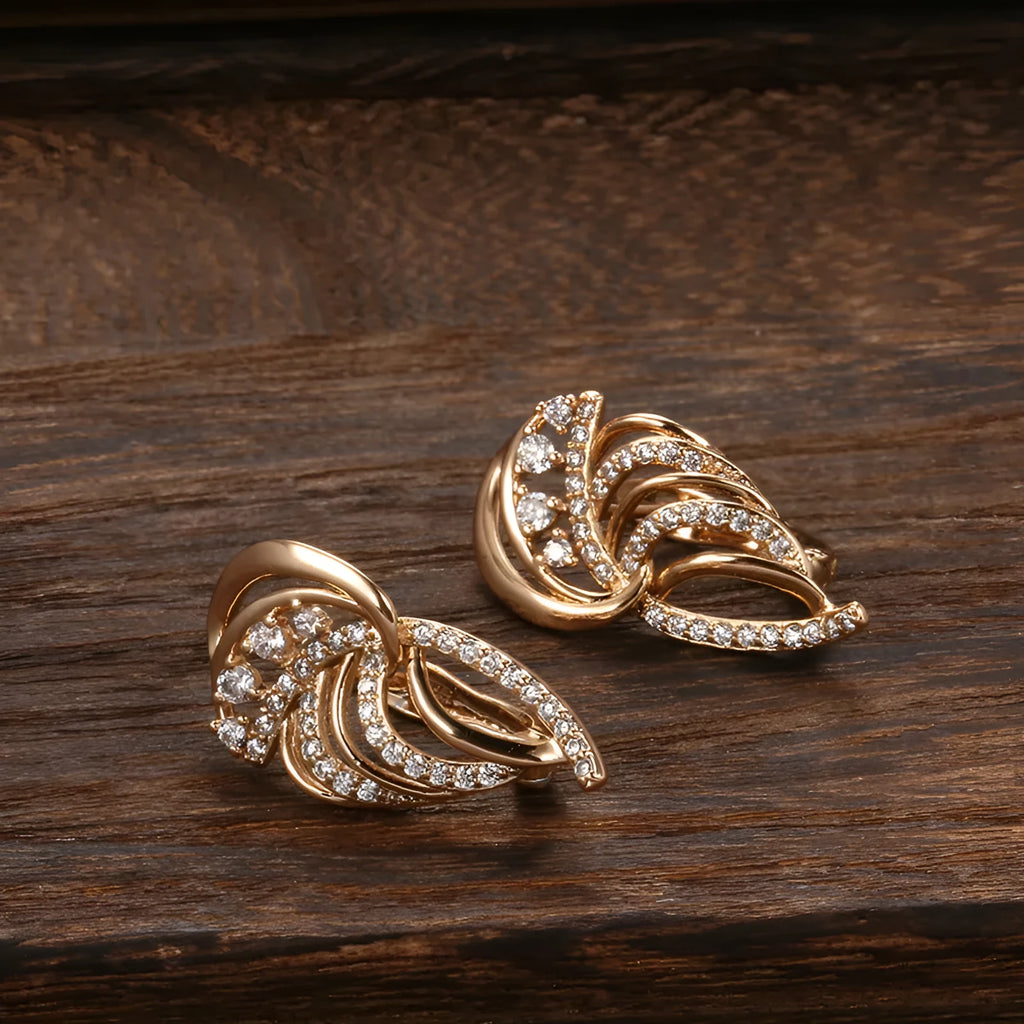 Gold-plated wing-shaped ear clips with micro inlaid zircon geometric design for women