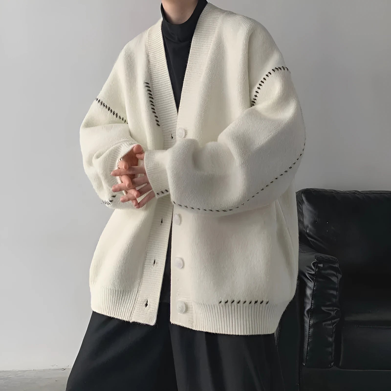 Women's loose fit knitted cardigan top coat in polyester fabric