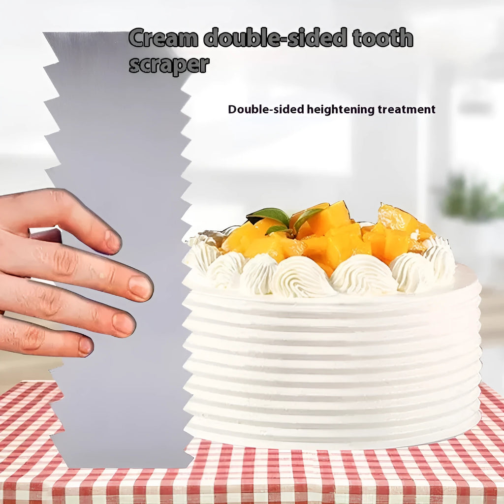 Stainless steel cream scraper with polygonal cake patterns for textured baking finishes