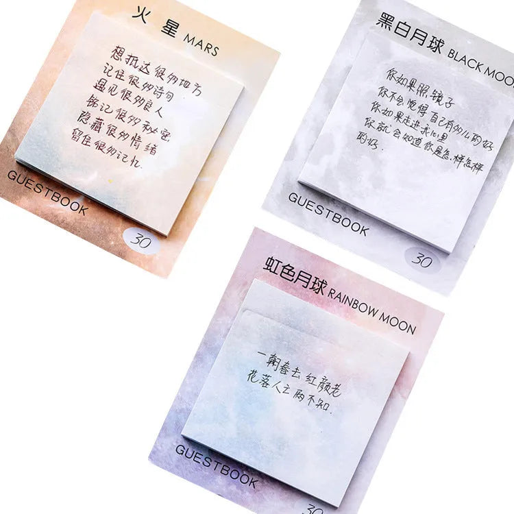 Square planet sticky notes notepad with oil painting artwork measuring 7.3cm