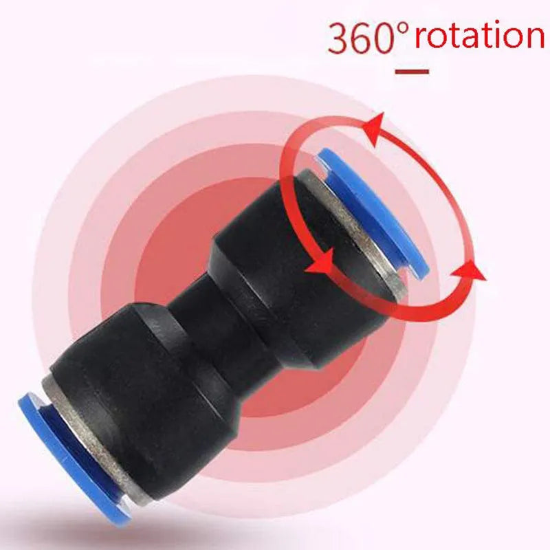 Blue PU straight through pneumatic connector for 4mm to 16mm tubing with quick insertion design