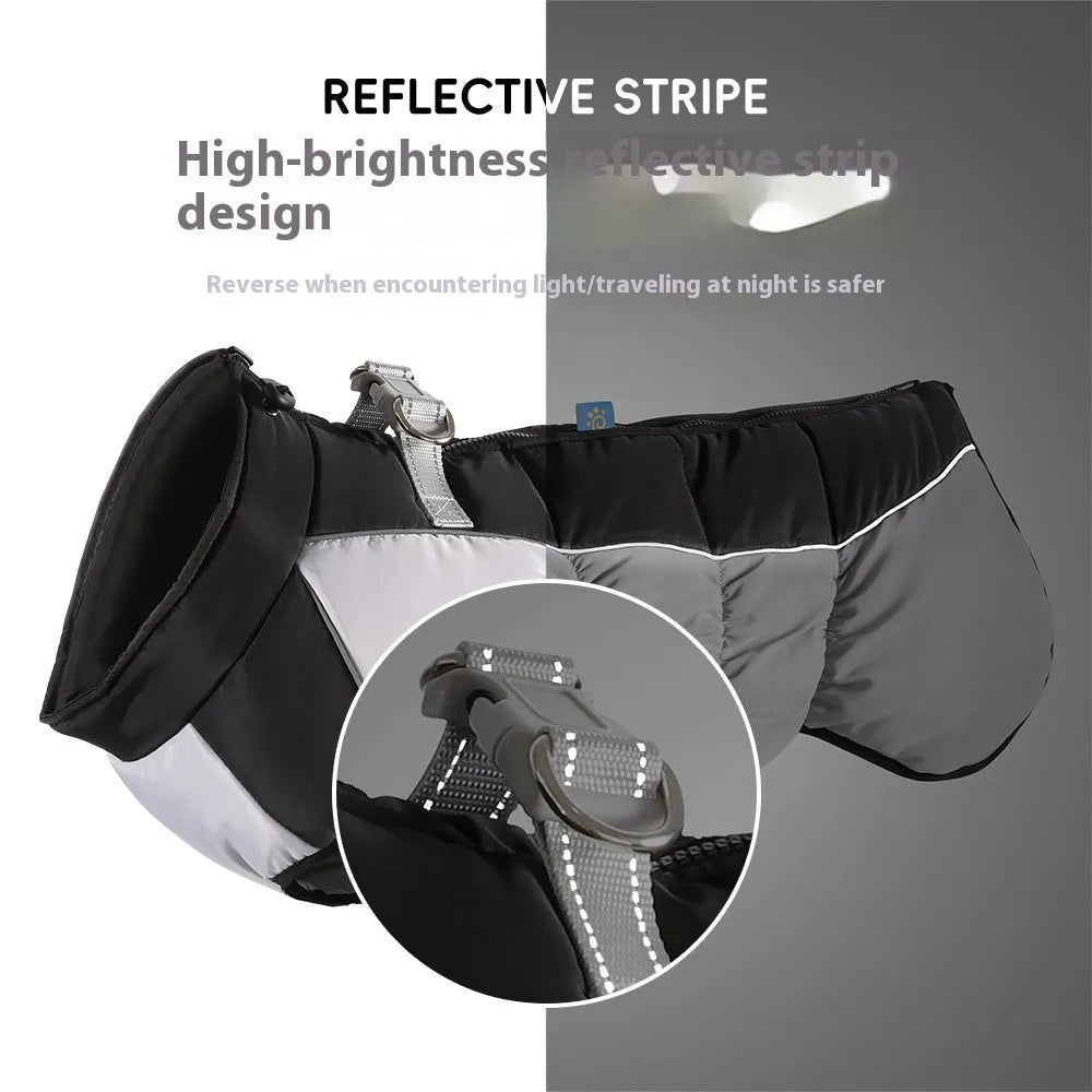 Reflective waterproof dog winter coat in polar fleece material for large breeds