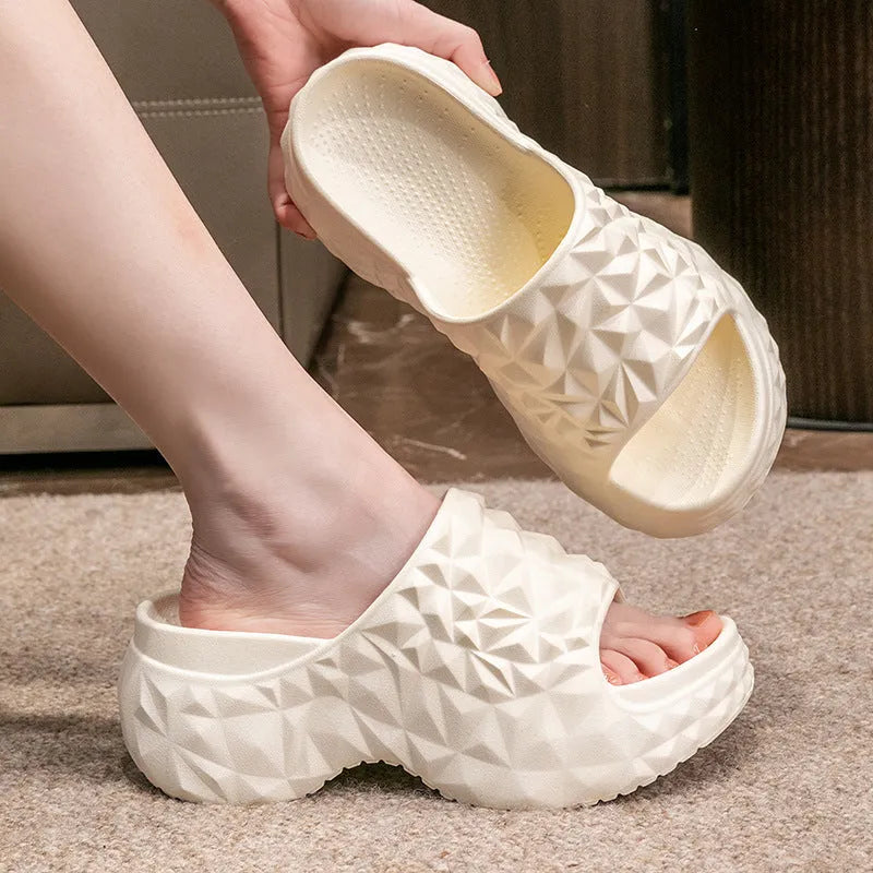 Women's high heel flip flop slippers with thick EVA sole in khaki, black and white colours