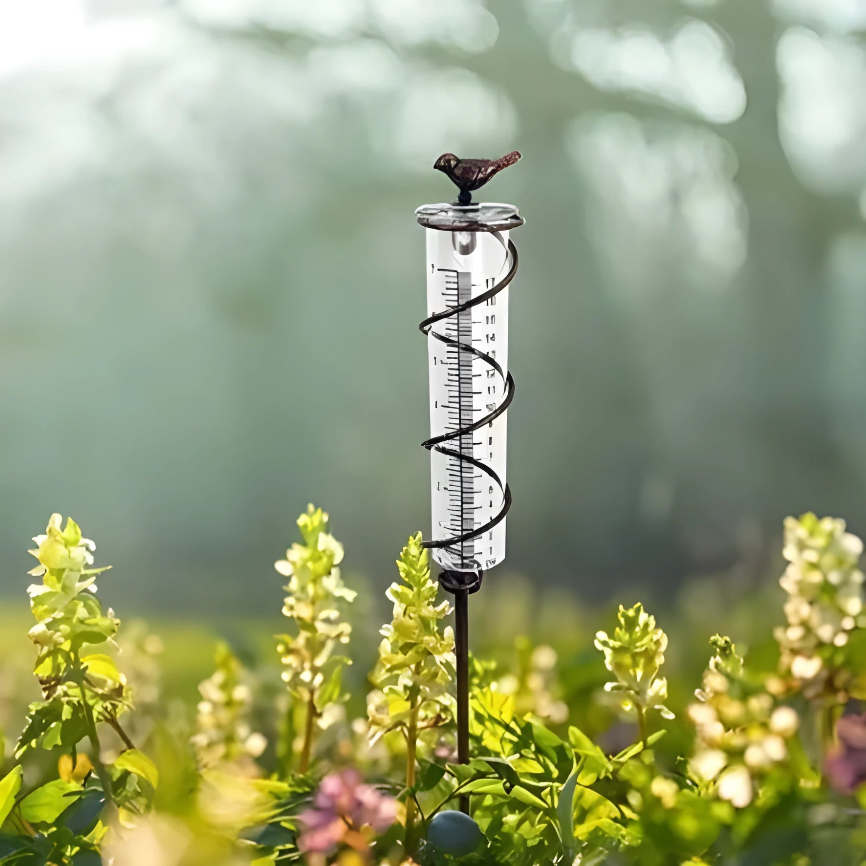 Cast iron bird design glass hyetometer rain gauge for garden rainfall measurement