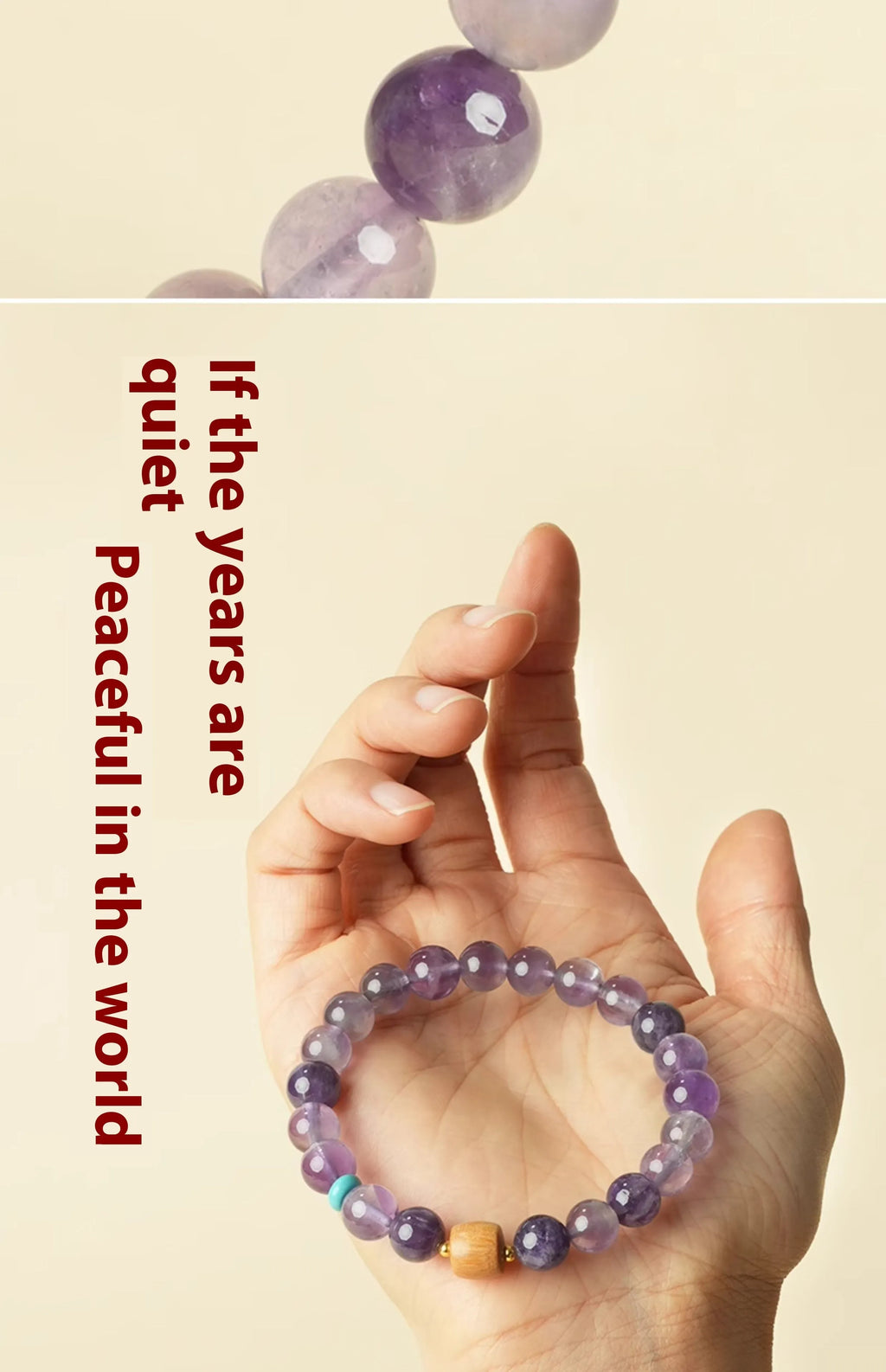 Putuo Mountain amethyst lucky bracelet showing purple crystal beads in handmade design