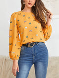 Women's long-sleeved butterfly print shirt in loose fit green or orange