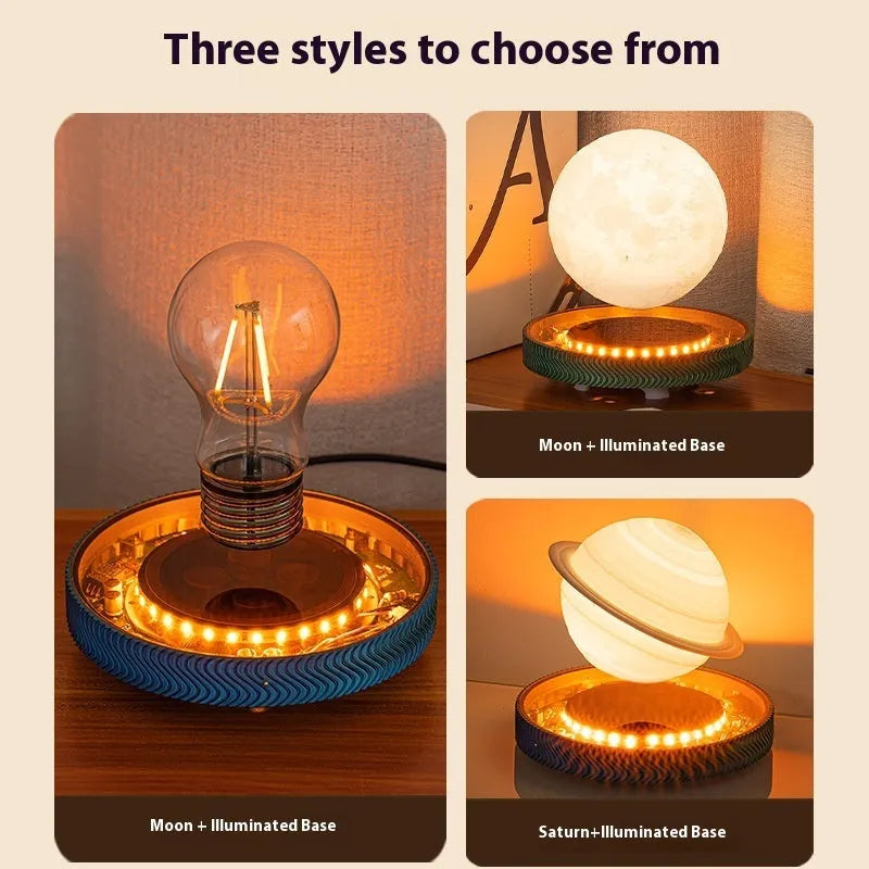3D printed magnetic suspension night lamp with floating planetary ornament