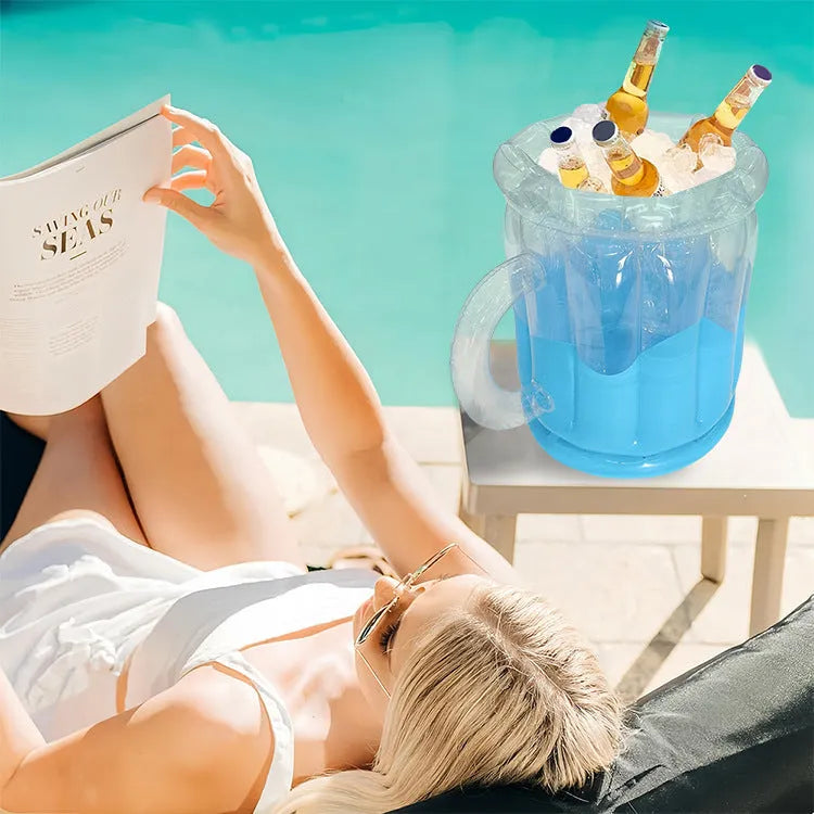 Yellow inflatable PVC ice bucket with beer steins design for outdoor parties and events