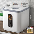 Grey plastic insect-proof and moisture-proof sealed rice storage container with a free measuring cup.