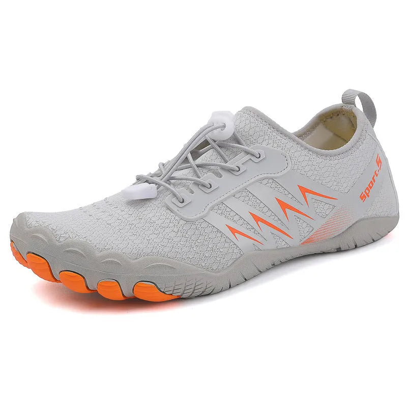 A pair of low-top river tracing shoes in a casual style with a mesh upper and rubber sole.