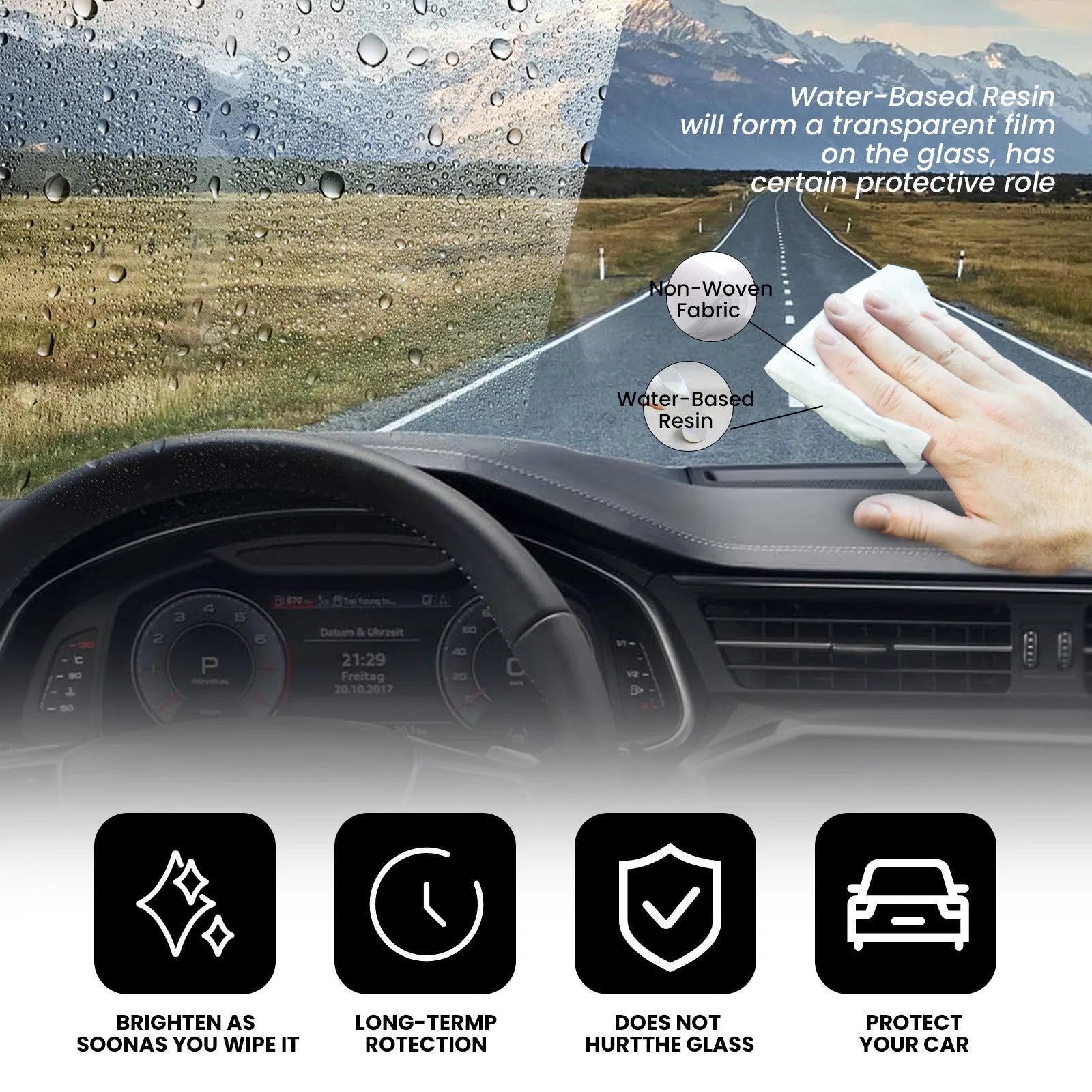 Pack of 40 car anti-fog rain wipes with water-based formula for windscreen visibility