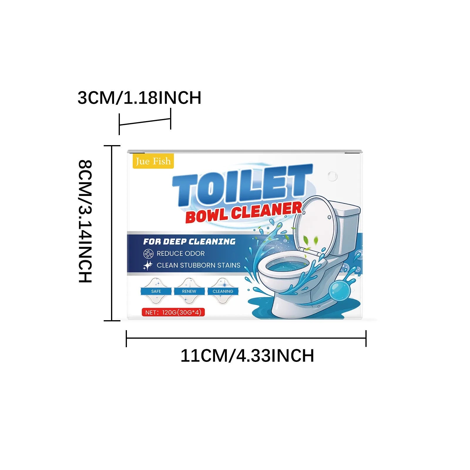 Four sachets of toilet cleaning powder, 30g each, for stain and odour removal