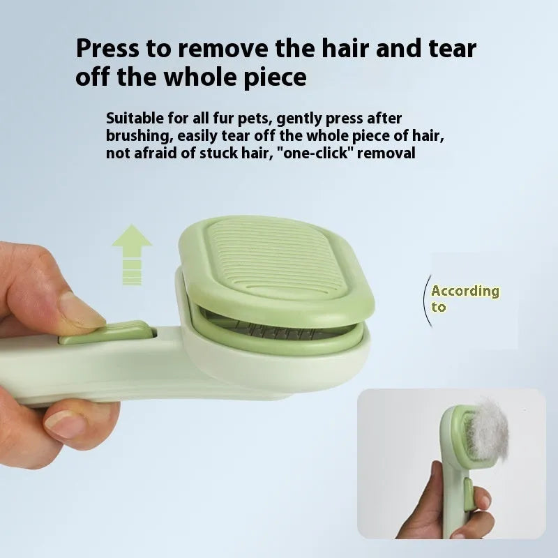Large pet grooming comb with stainless steel blade in light green colour for cat and dog hair removal