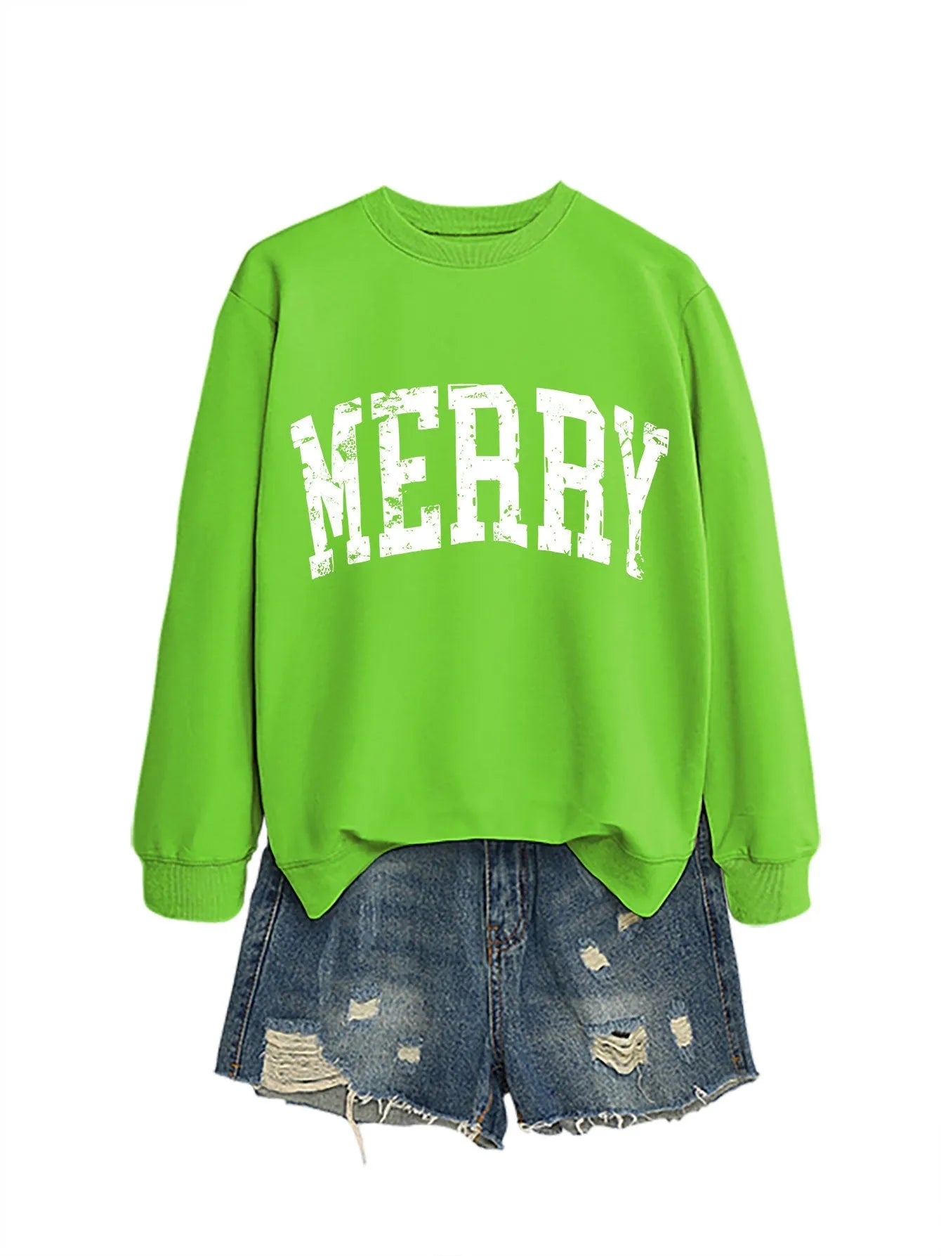 Cotton round neck long sleeve sweater for women in blue with white colour map